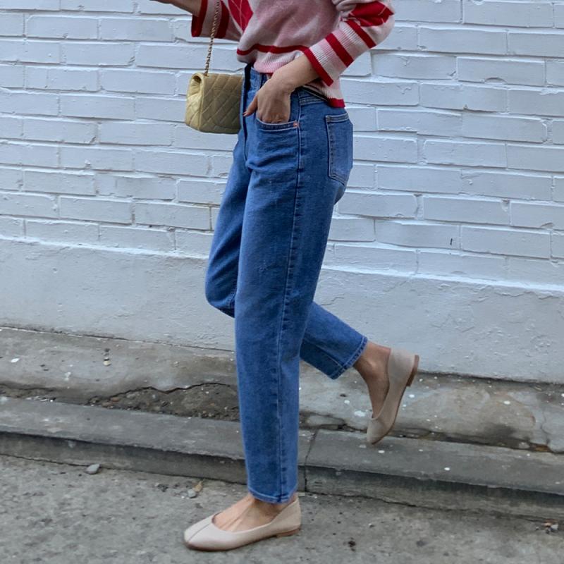 보이핏 세미 배기 청바지 스판 밴딩 데님 테이퍼드진 팬츠 여성 빅사이즈 키작녀청바지
