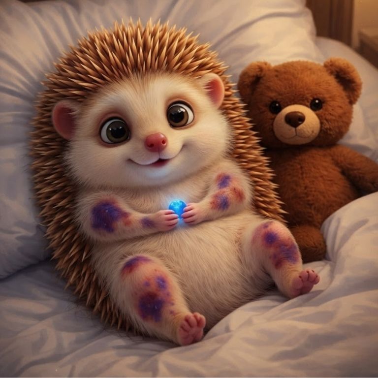 팔과 다리에 멍이 여러 개 있는 딸 도치의 모습