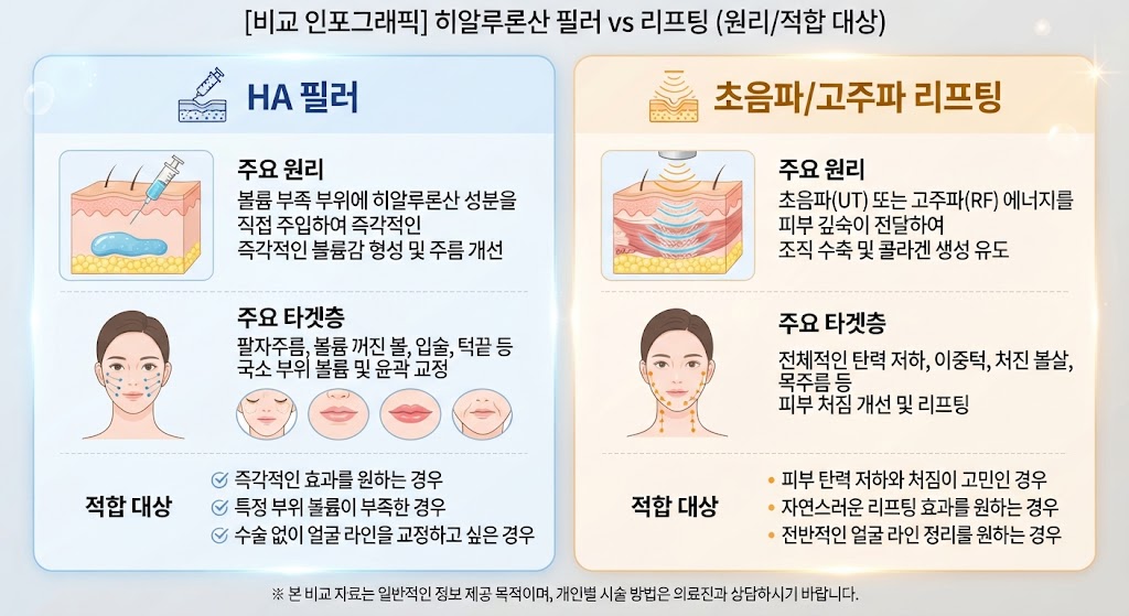 3D 여성 캐릭터가 서류를 양손으로 들어 보이며 40대 이후 나타나는 팔자주름 복합형 특징을 설명하는 썸네일 이미지. 배경 액자에는 '40대 이후 팔자주름 복합형 특징'이라는 제목의 문서 내용이 보인다. '리프팅+필러 복합 접근' 배지가 강조되어 있다.