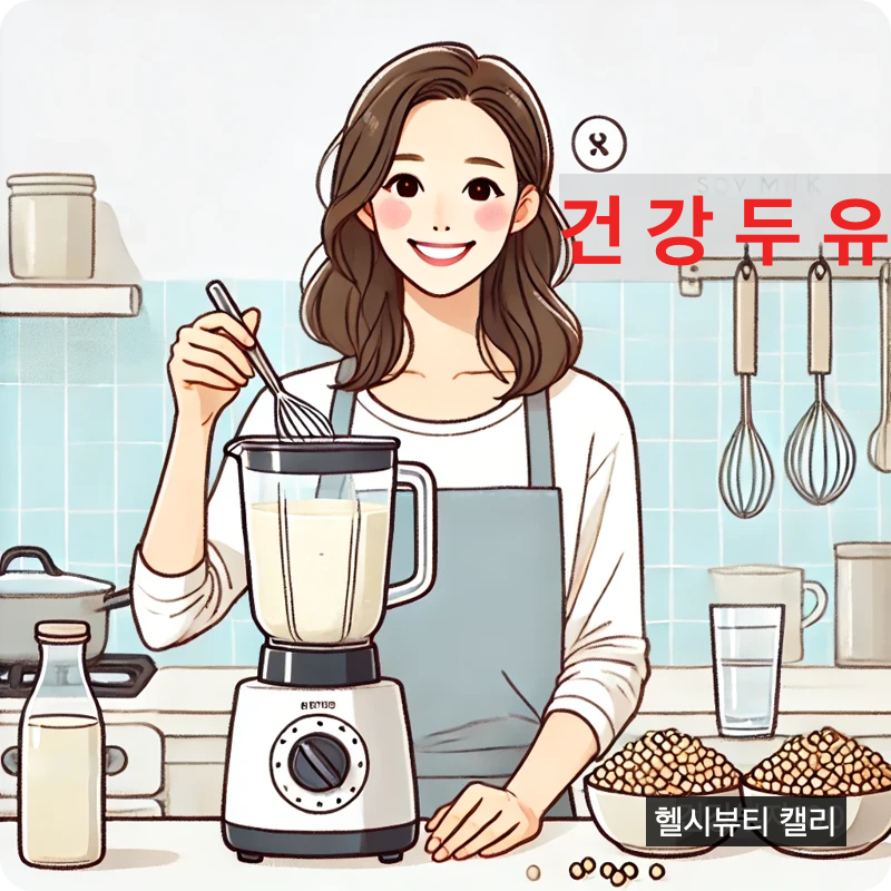 두유를 만들기 위해 믹서기를 작동 중인 30대 한국 여성의 밝고 건강한 모습
