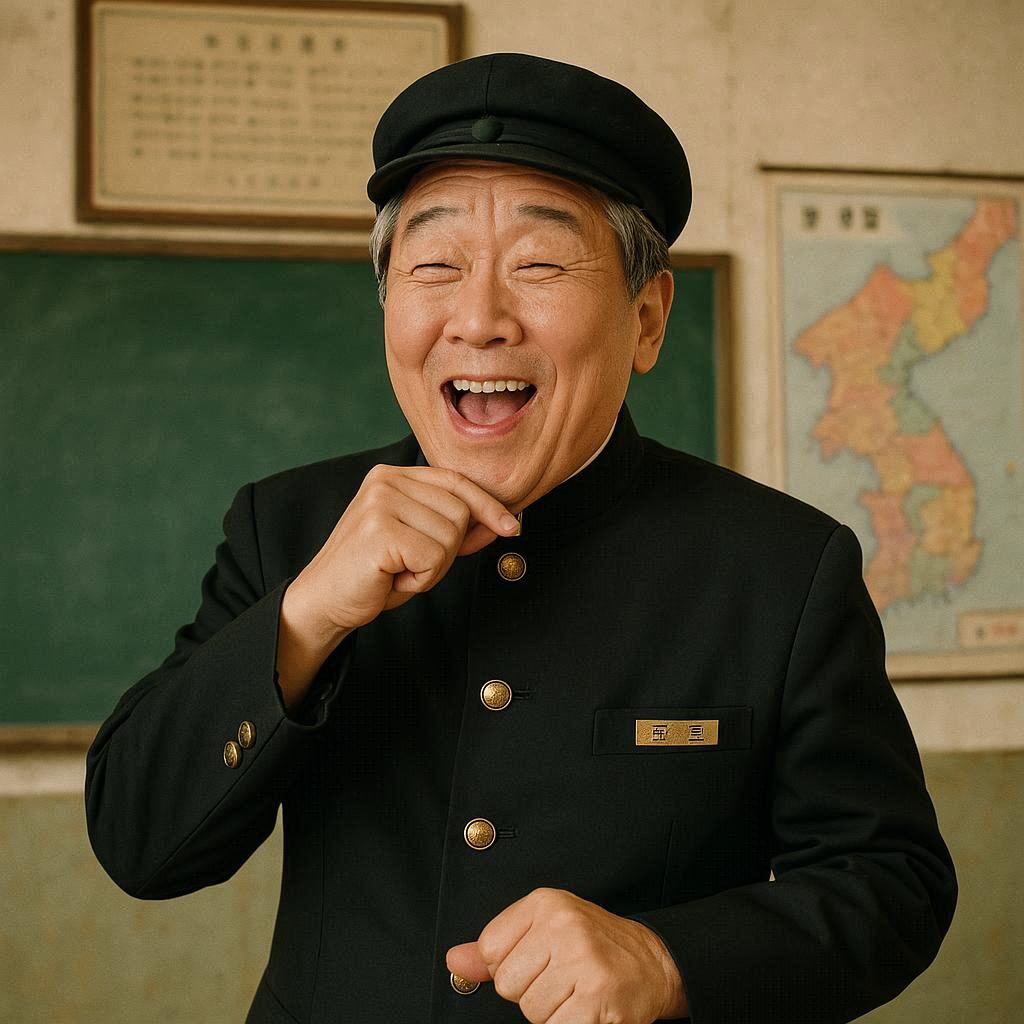 옛날 교복을 입고 립싱크하는 중년 남성