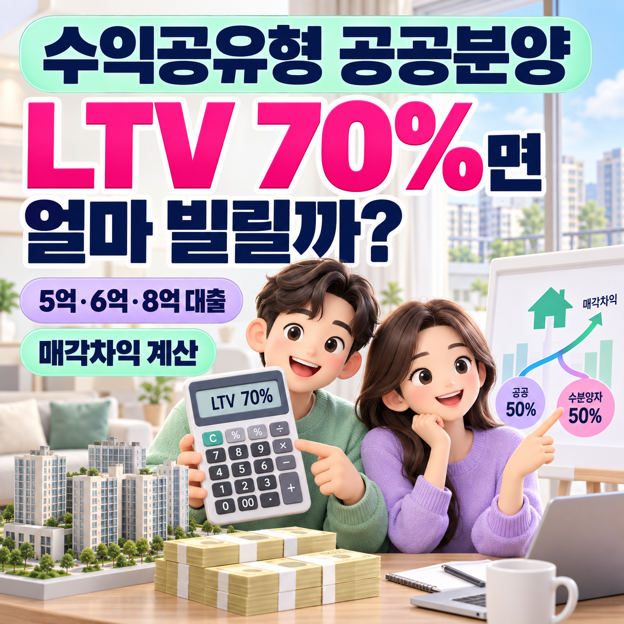 수익공유형 공공분양 LTV 70%면 얼마 빌릴까?｜5억&middot;6억&middot;8억 대출&middot;매각차익 계산