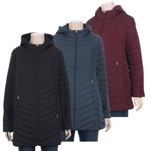 크로커다일레이디 후드 탈부착의 중기장 경량 오리털 패딩 CLAWDW902