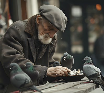 비둘기 밥주는 할아버지