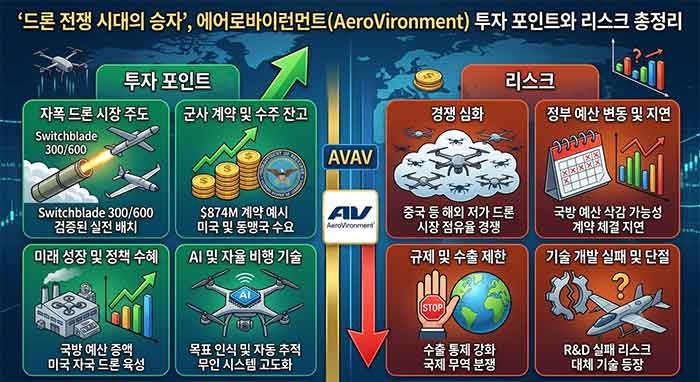 '드론 전쟁 시대의 승자', 에어로바이런먼트(AeroVironment) 투자 포인트와 리스크 총정리를 현상화한 이미지 입니다.
