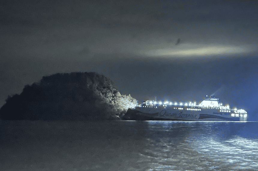Passenger ferry stranded on rocks