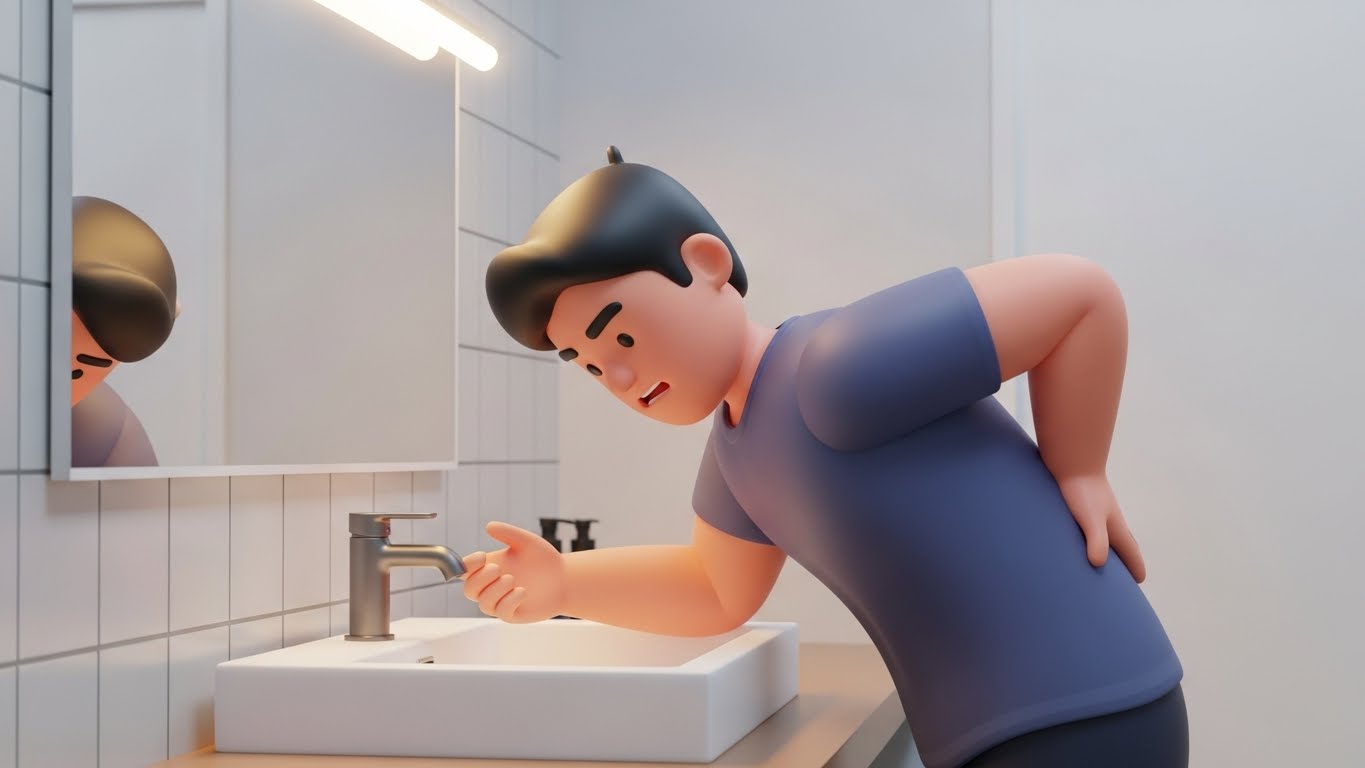 아침 허리 통증, 올바른 세안 자세