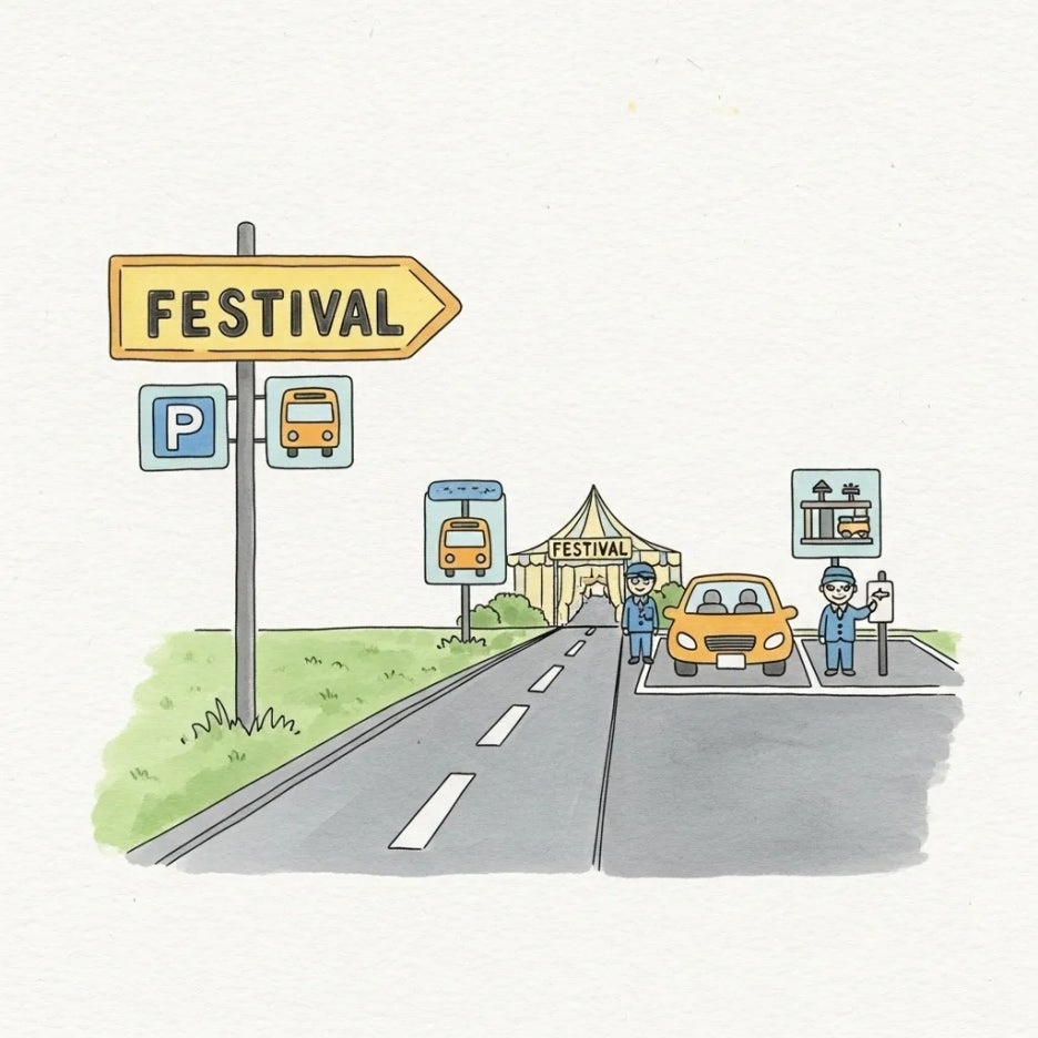 축제 가는 길과 주차장의 모습