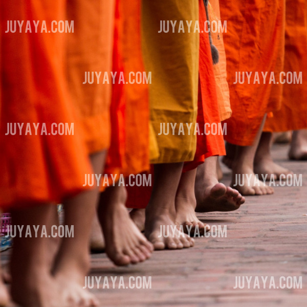 루앙프라방에서 새벽에 이루어지는 승려들의 탁발 행렬.