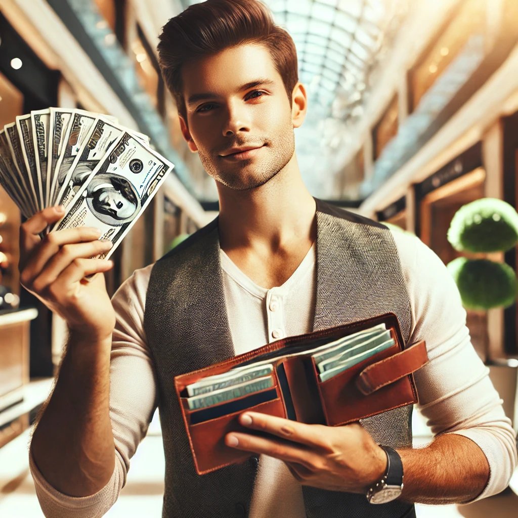 남자가 지갑에서 돈을 꺼내서 보여주는 사진