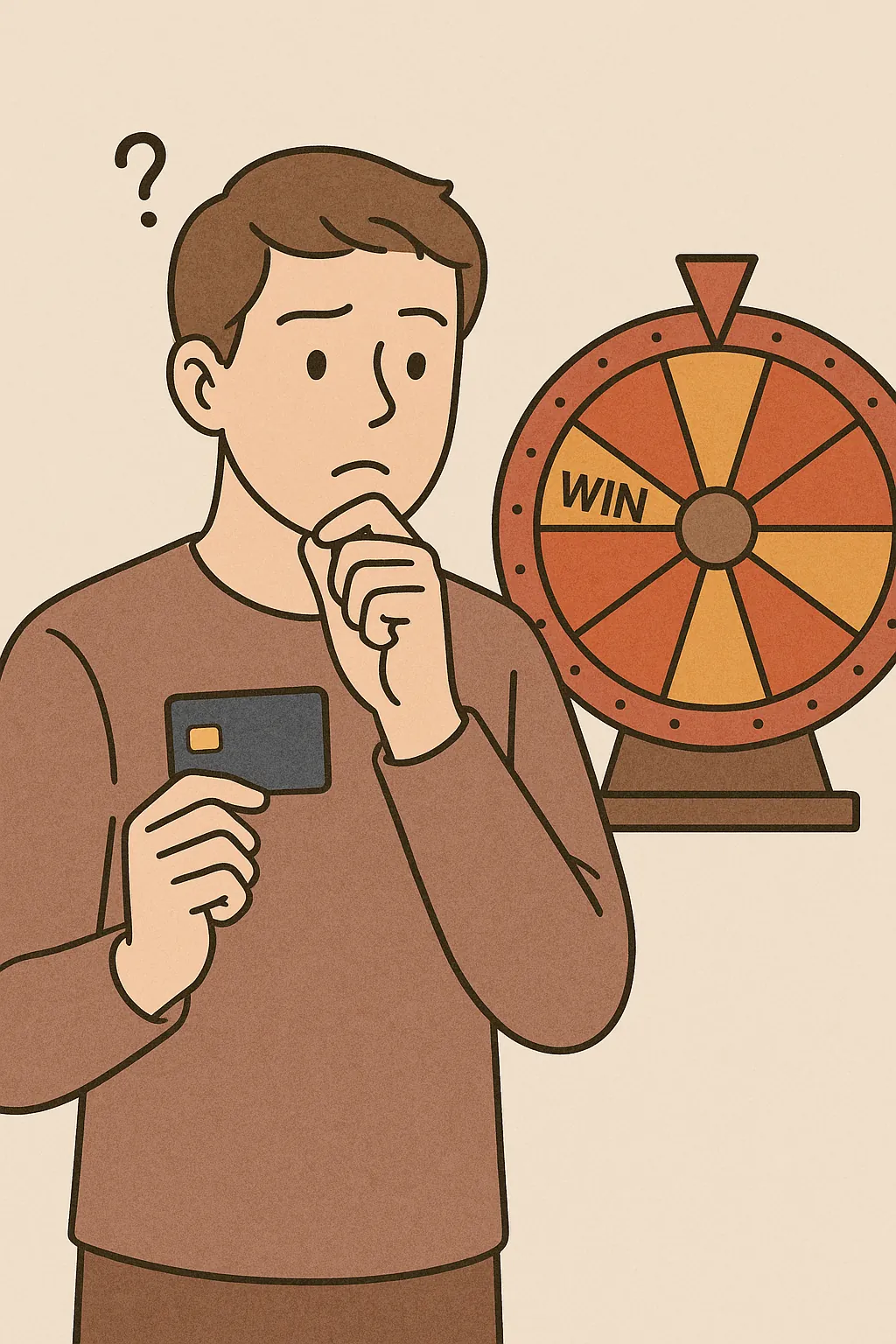 신용카드를-들고-경품-룰렛-당첨-확률을-고민하는-남성-일러스트