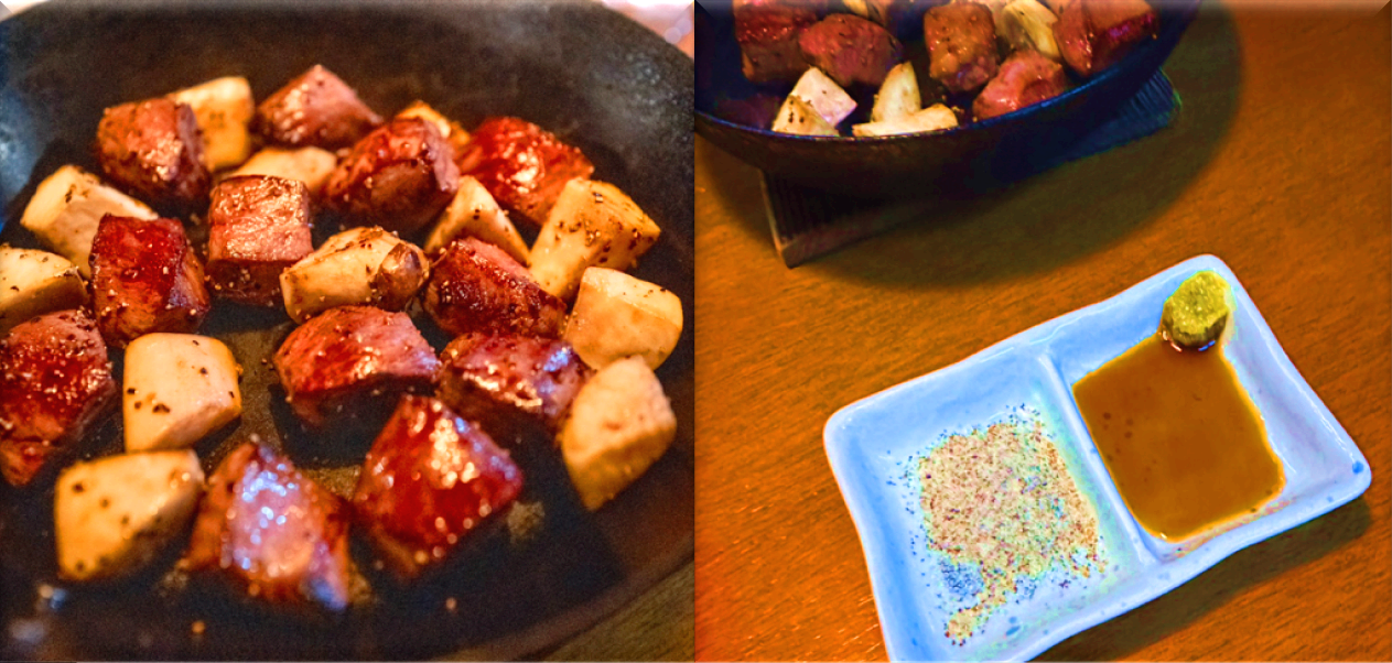 염통-새송이구이와-소금과-유자청양고추가-곁들여진-간장소스