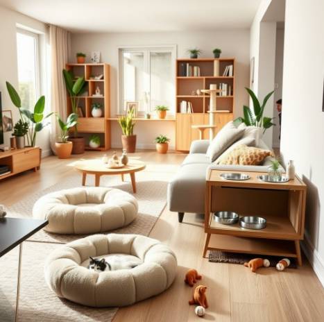 반려동물 전용 공간과 펫가구가 있는 실내 인테리어