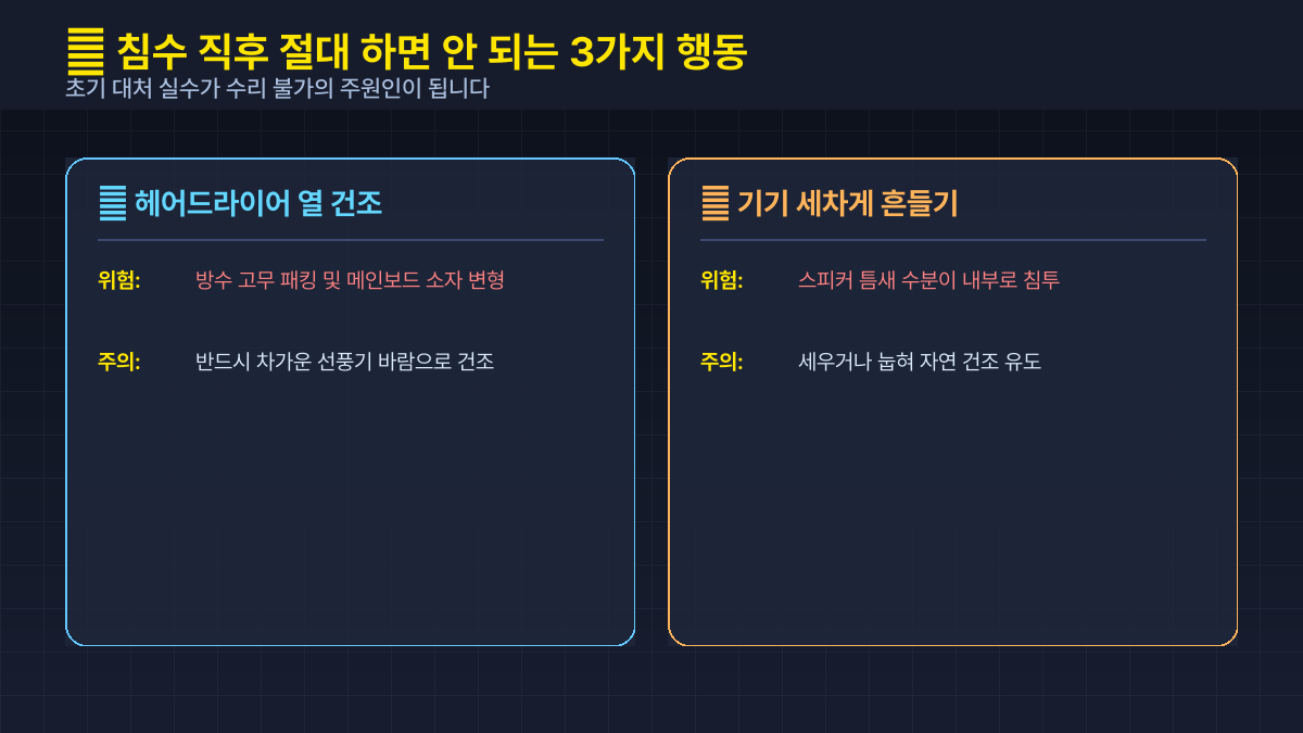 침수 직후 절대 하면 안 되는 행동 정리 카드뉴스