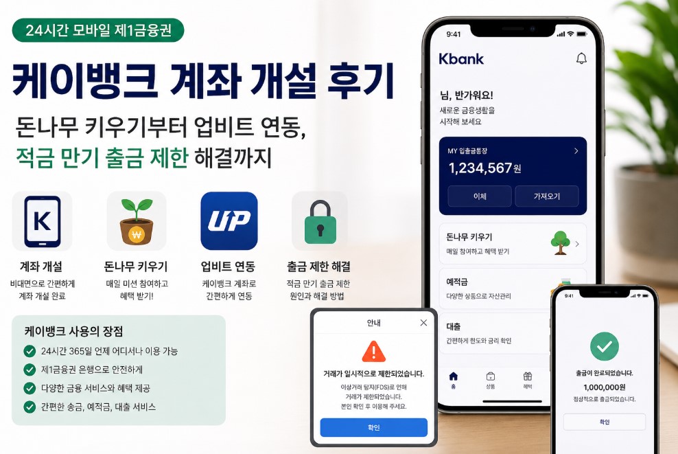 케이뱅크 계좌 개설 후기|돈나무 키우기부터 업비트 연동, 적금 만기 출금 제한 해결까지