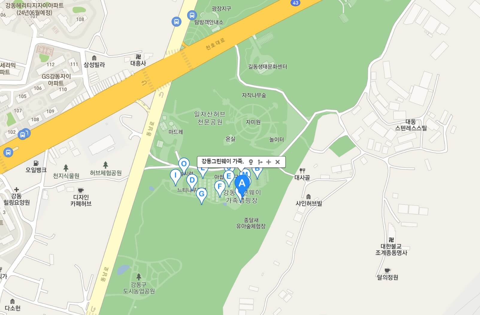 강동그린웨이 가족캠핑장 위치