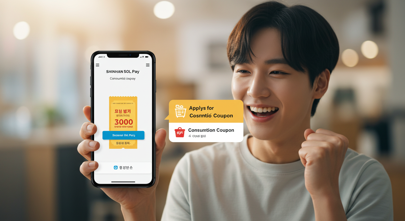 신한 SOL페이 소비쿠폰을 성공적으로 신청하여 혜택을 받는 모습