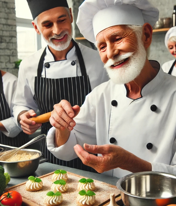 빵을 만들며 기뻐하는 어르신