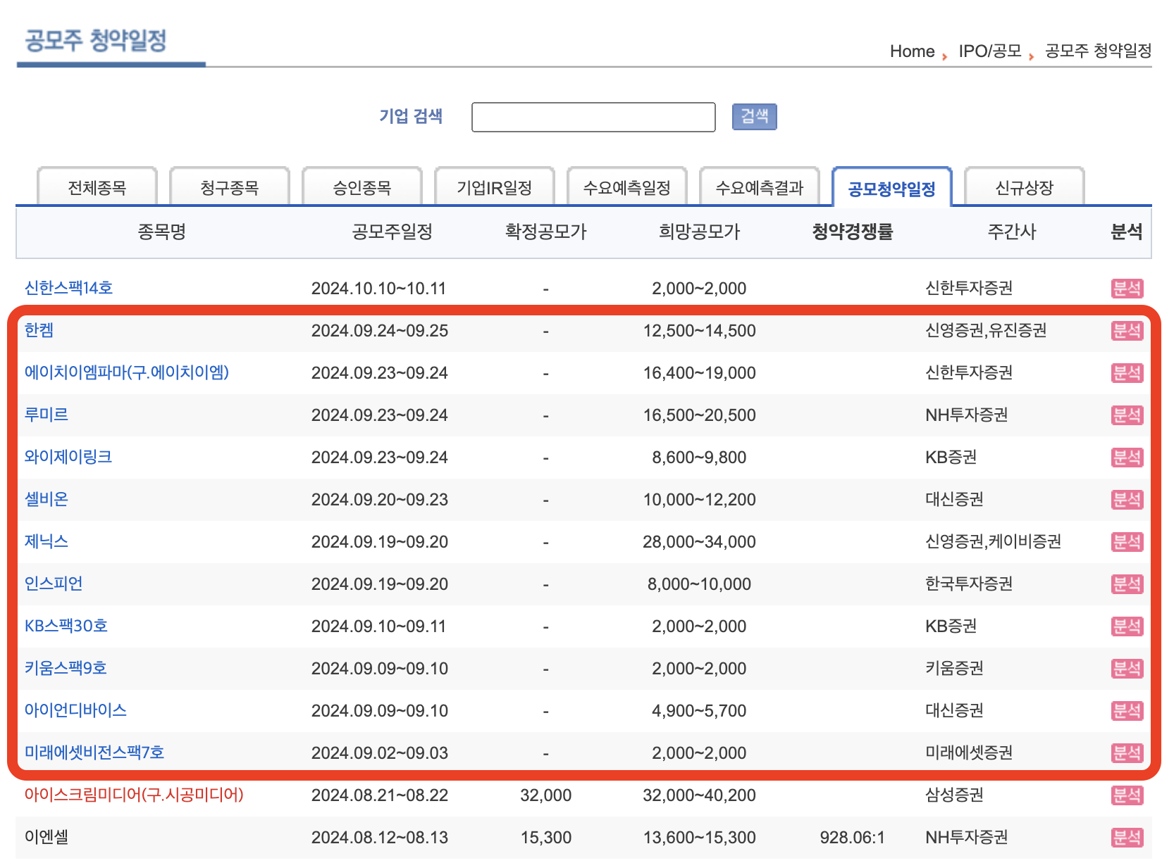 2024년 9월 공모주 청약 일정