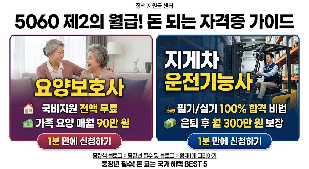 5060 제2의 월급 요양보호사 지게차 운전기능사 이미지