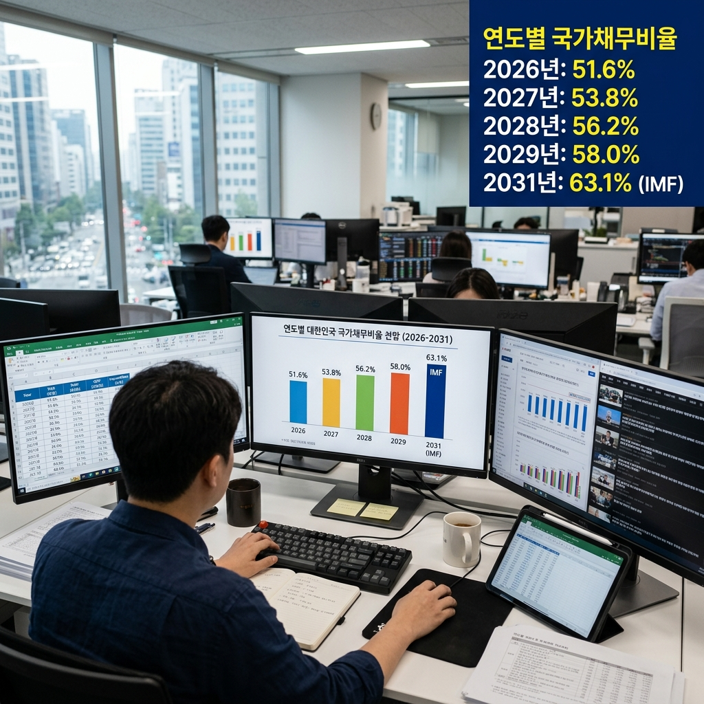 한국 국가채무비율 2026-2031 연도별 전망 데이터 비교표