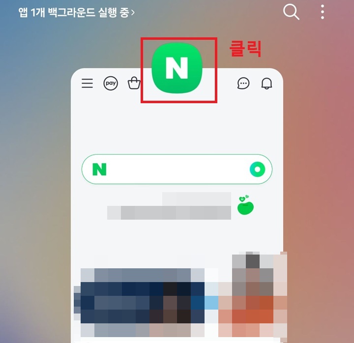 화면 상단에 큰 네이버 아이콘 보임