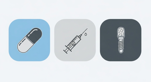 발기부전 치료법(약·주사·수술) 비교 아이콘