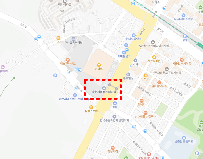 춘천시외버스터미널 위치-지도