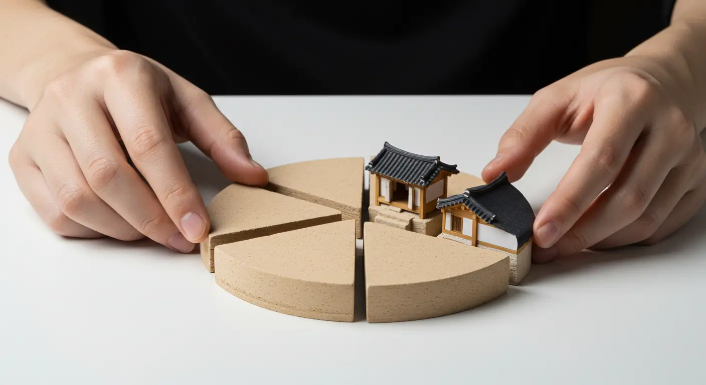 공동 상속받은 주택에서 나의 지분만을 분리하여 소유한 것을 상징하는 이미지