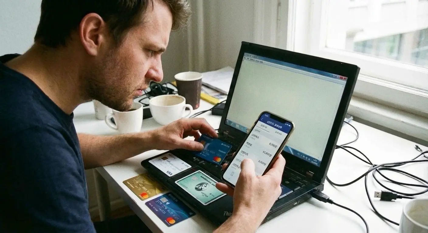 여러 신용카드를 비교하는 모습