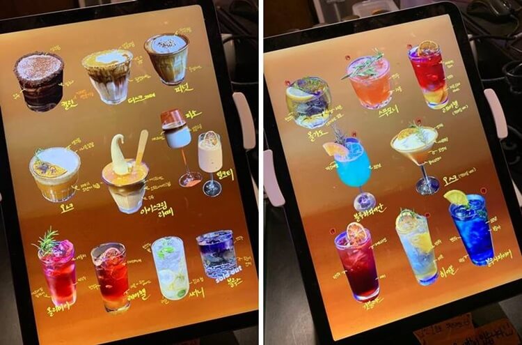 커피&#44; 논커피 칵테일 실물 메뉴판