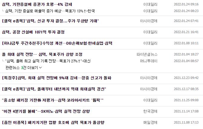 심텍 뉴스, 공시