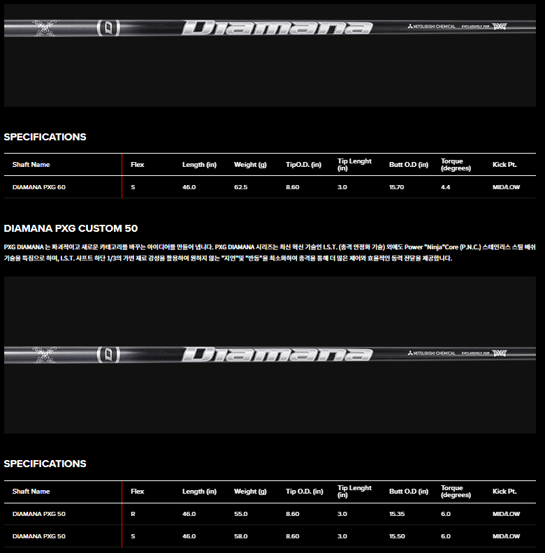 PXG GEN6 0311 XF 드라이버 샤프트 스펙