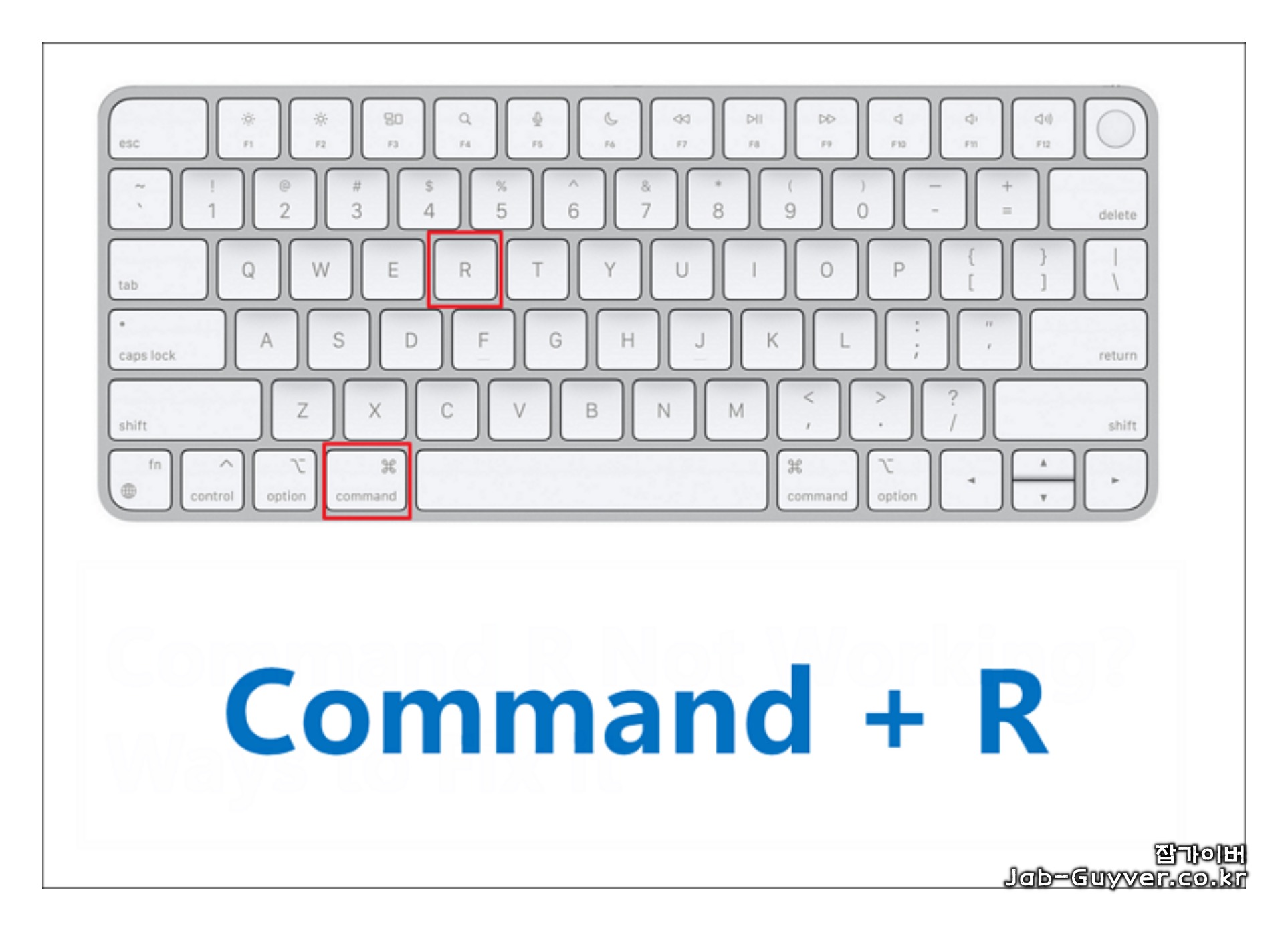 맥북 전원 버튼과 키보드가 보이는 화면
