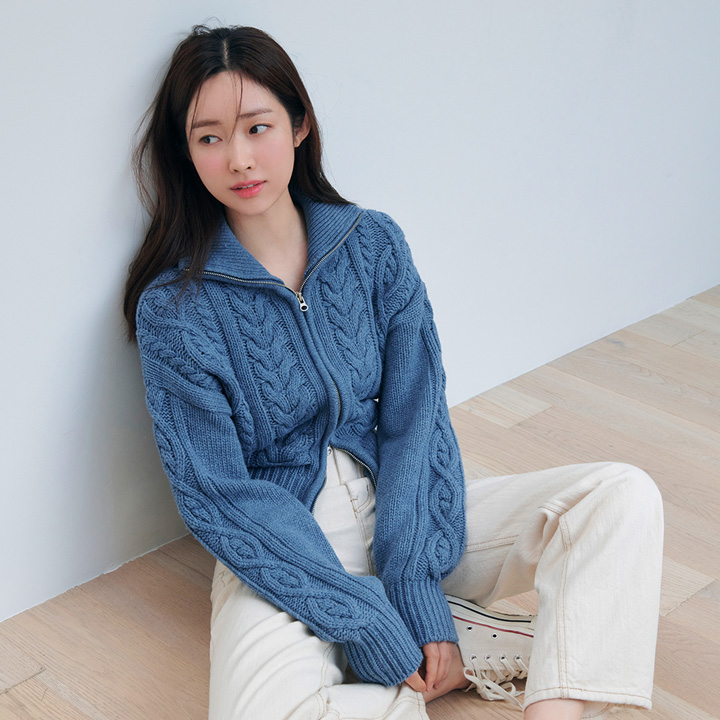 시티브리즈 차정원 울 케이블 니트 집업 가디건