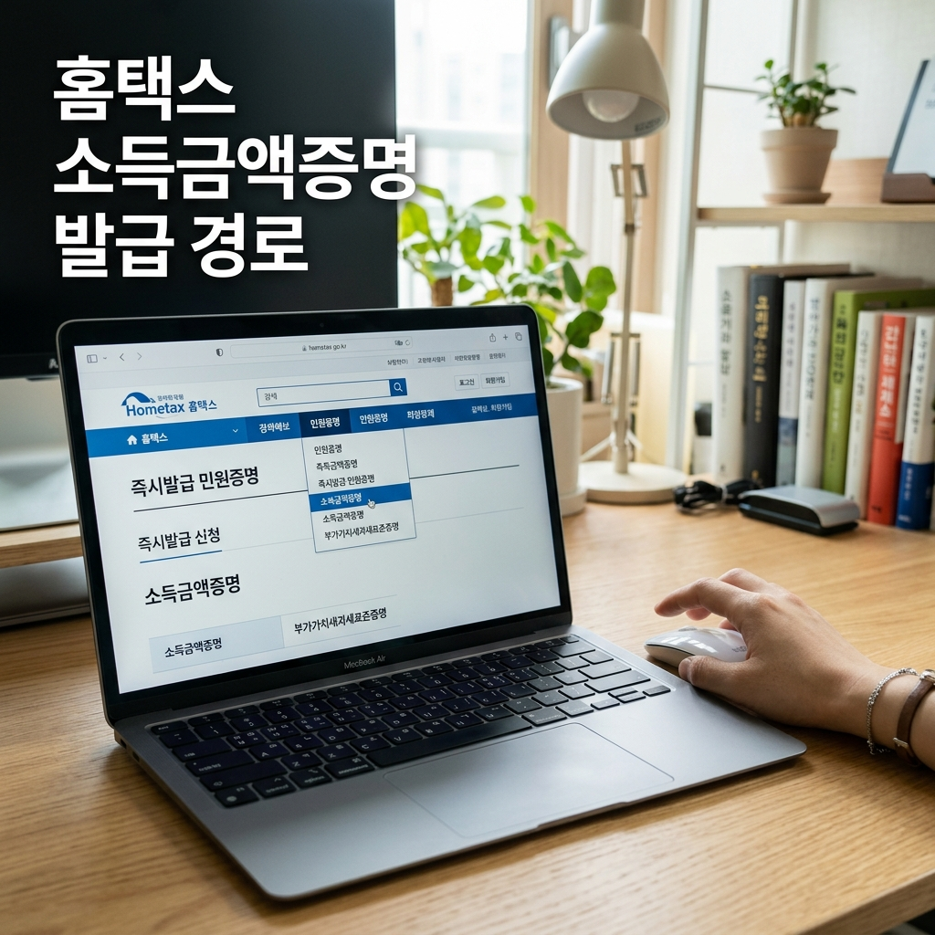 홈택스 소득금액증명원 즉시발급 메뉴 화면