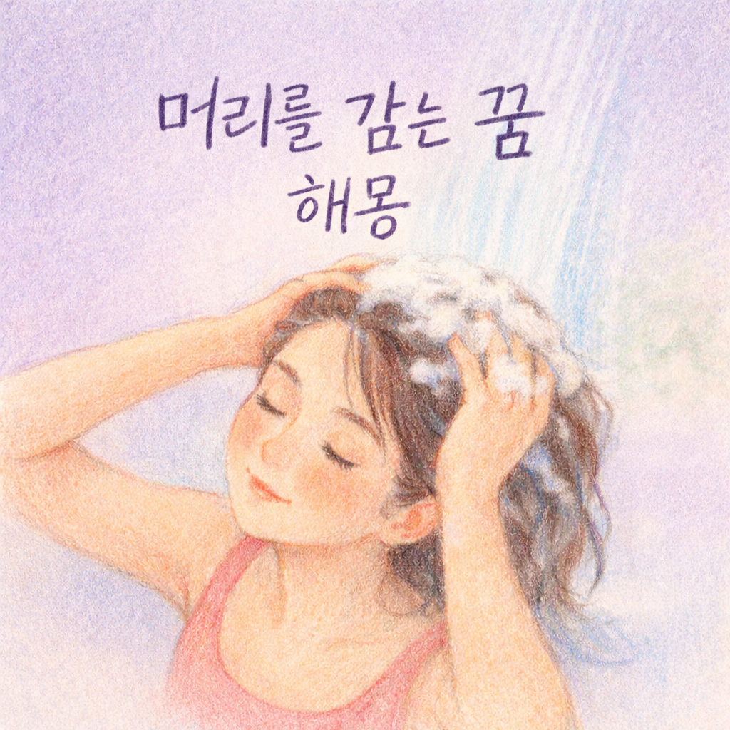 머리를 감으며 마음을 정리하는 장면을 그린 꿈해몽 일러스트