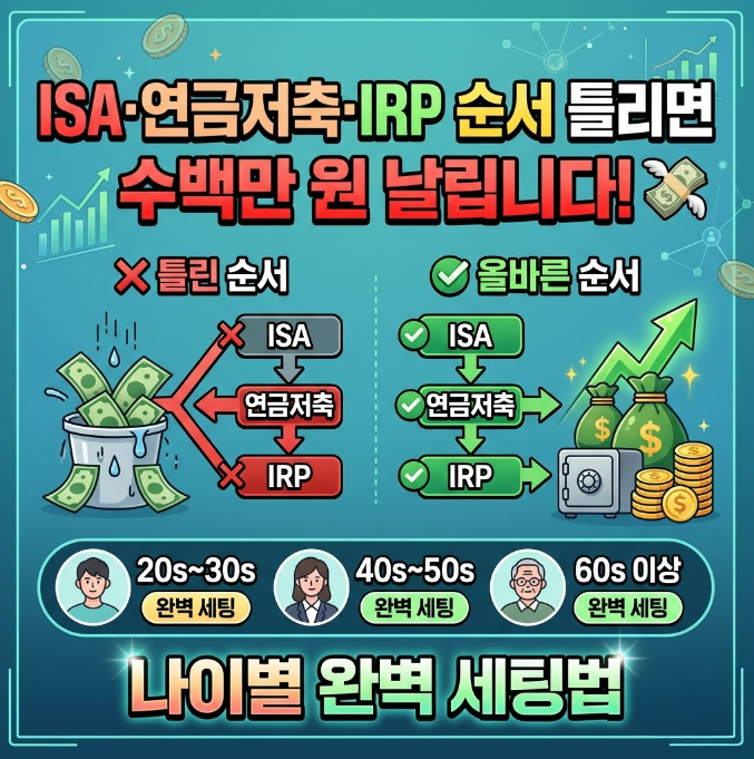 ISA&middot;연금저축&middot;IRP 순서 틀리면 수백만 원 날립니다 - 나이별 완벽 세팅법
