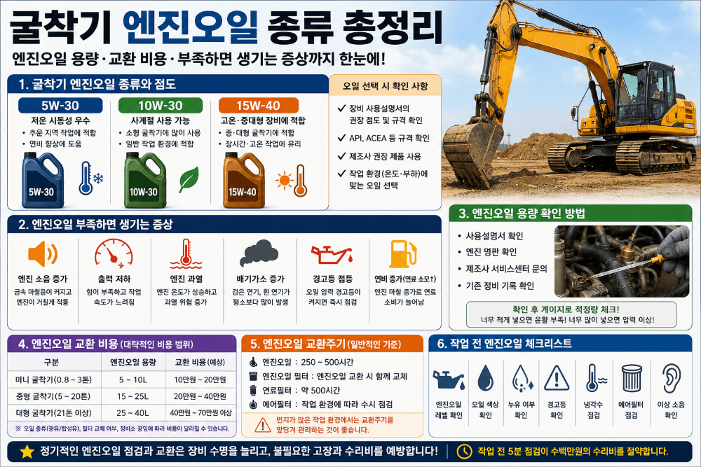 굴착기 엔진오일 종류 총정리