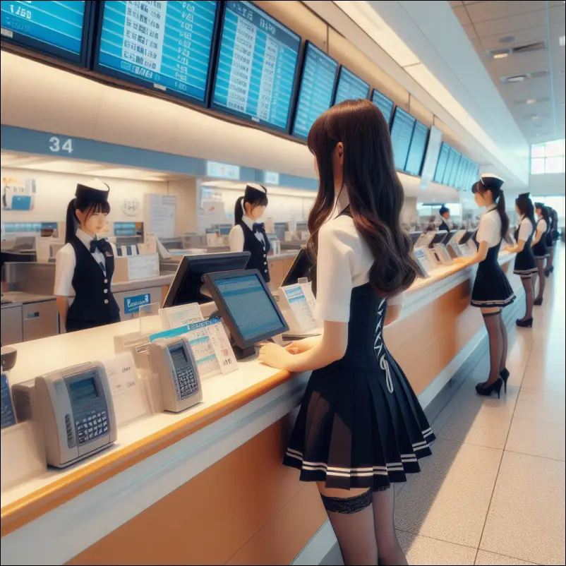 체크인 카운터에서 이름변경 신청 중인 승객