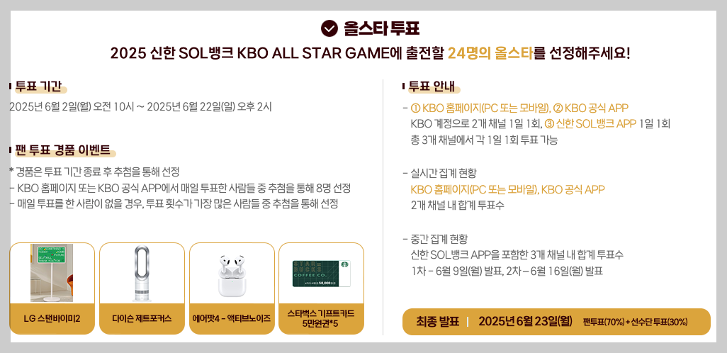 KBO 올스타전 투표 일정 등 3분 총정리