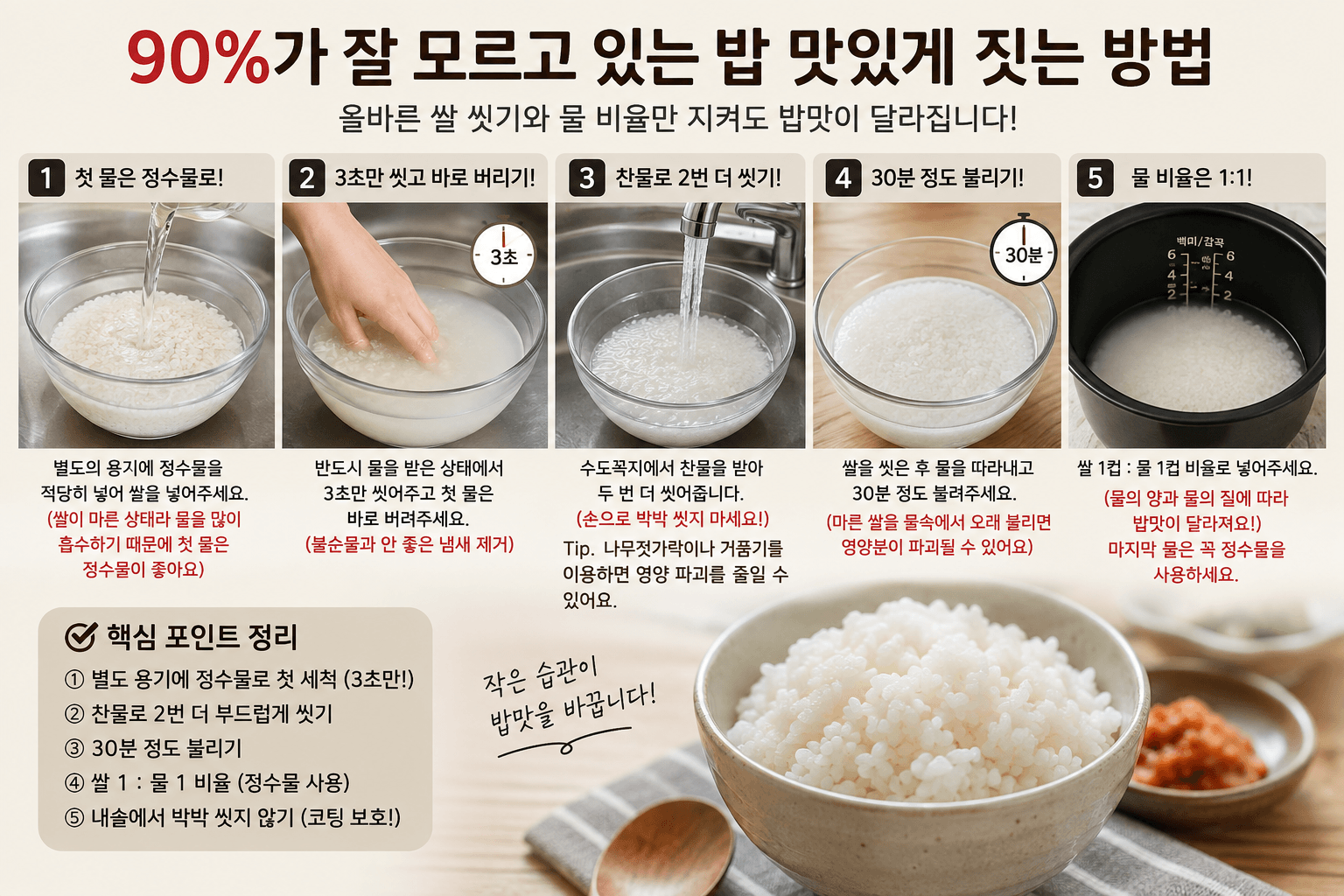 밥맛을 좌우하는 쌀 씻는법