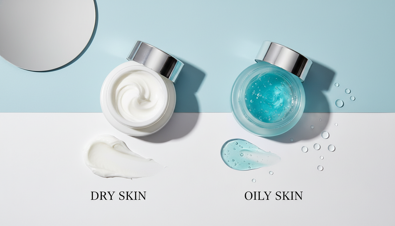 이사배 추천 수분크림 비교: 꾸덕한 건성용 크림과 산뜻한 수부지용 젤 크림 텍스처 이미지