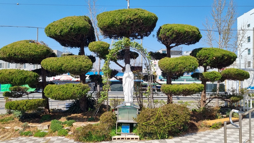 목포 삼학동성당 성모동산에 있는 성모 마리아 상입니다.