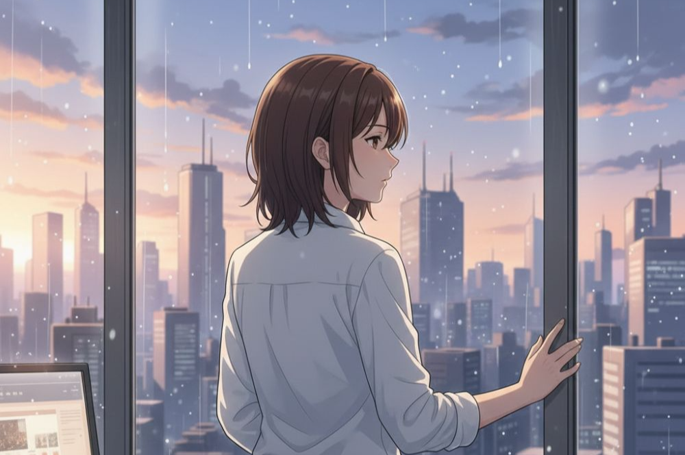 창밖을 바라보는 직장인