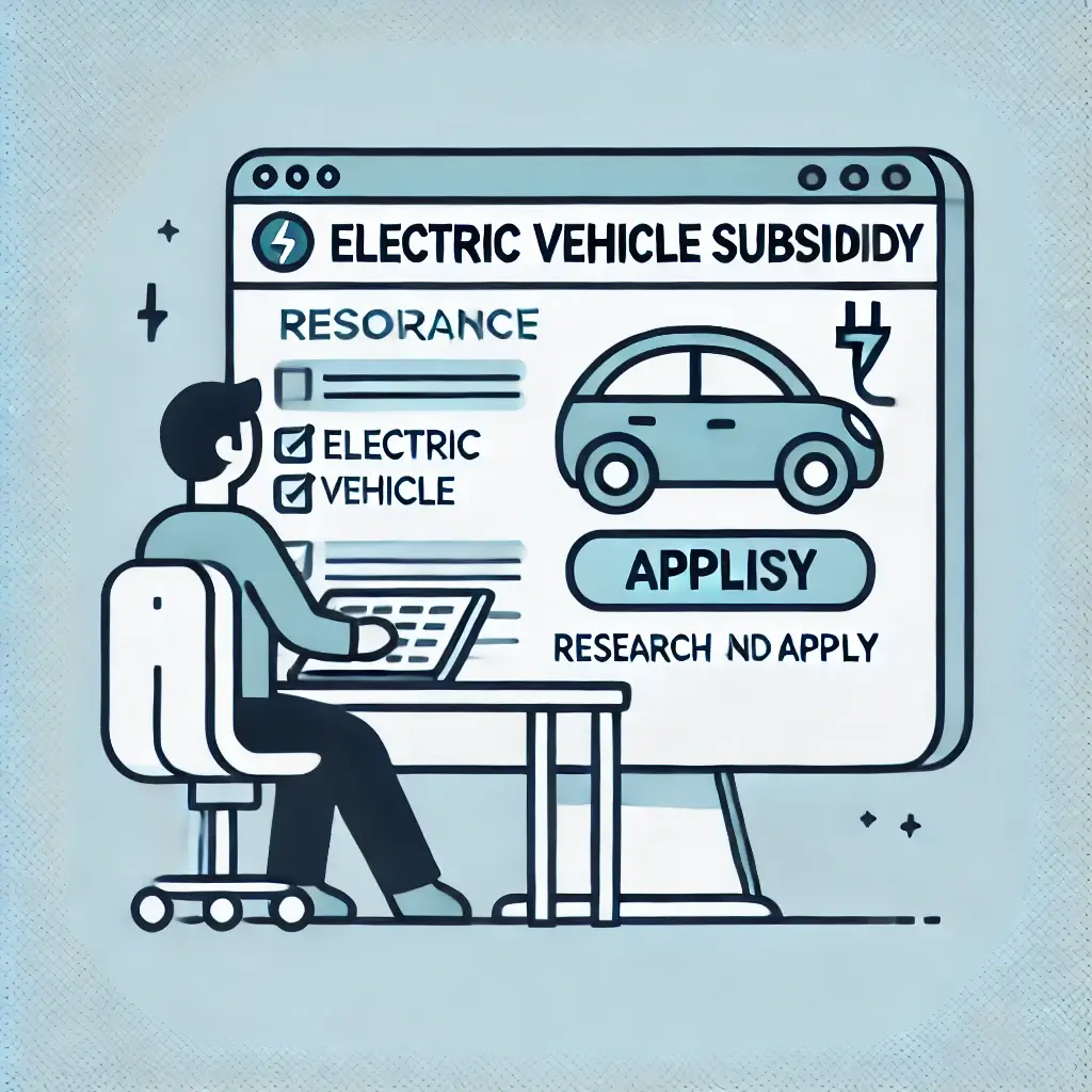 전기차 보조금 신청을 위해 컴퓨터로 정보를 검색하는 모습.