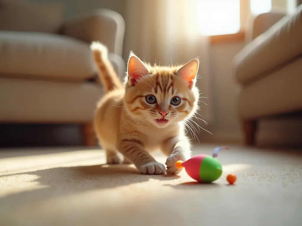 고양이가 장난감을 가지고 놀고있는 모습