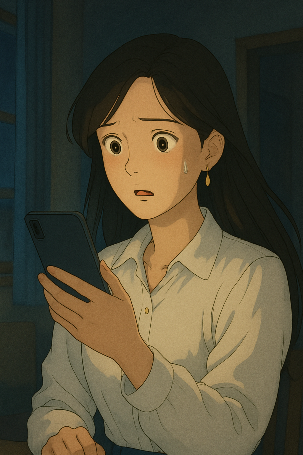 “긴급 메시지를 확인하는 여성 – 정부 사칭 문자 주의”