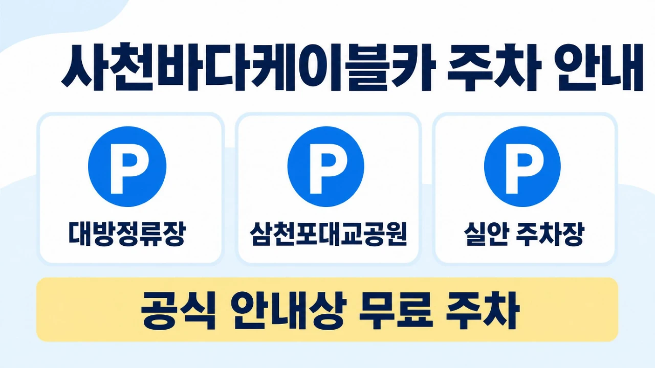 사천바다케이블카 대방정류장과 삼천포대교공원·실안 주차장 안내