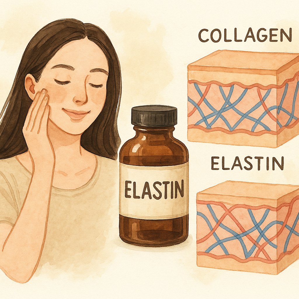 엘라스틴, 콜라겐 대표적인 피부 탄력, 촉촉한 피부 결, 건강한 피부가 있다.